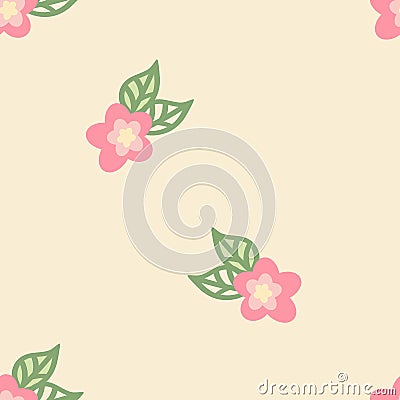 Endless floral tile doodle style on yellow background. Vector Illustration